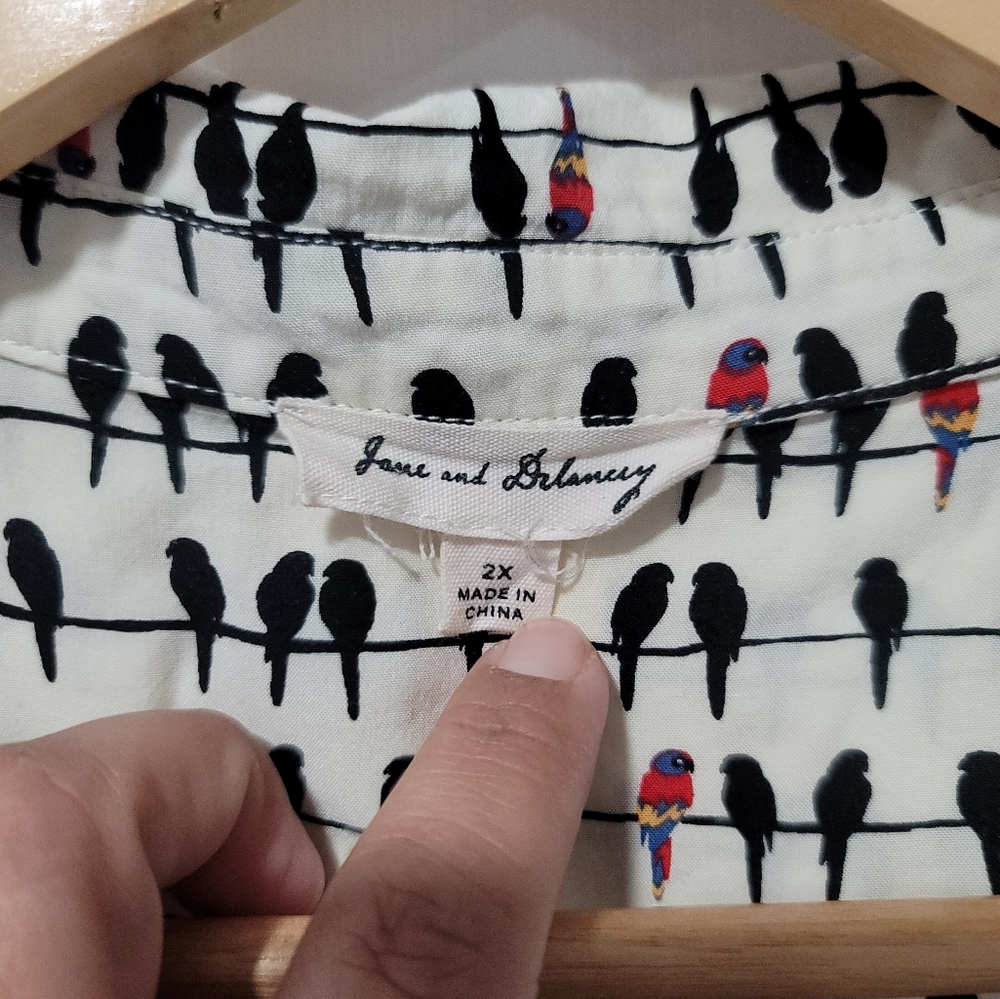 Jane and Delancey Tunic Top Shirt Blouse Size 2X Bird on a Wire Roll Tab Sleeve - Picture 4 of 16
